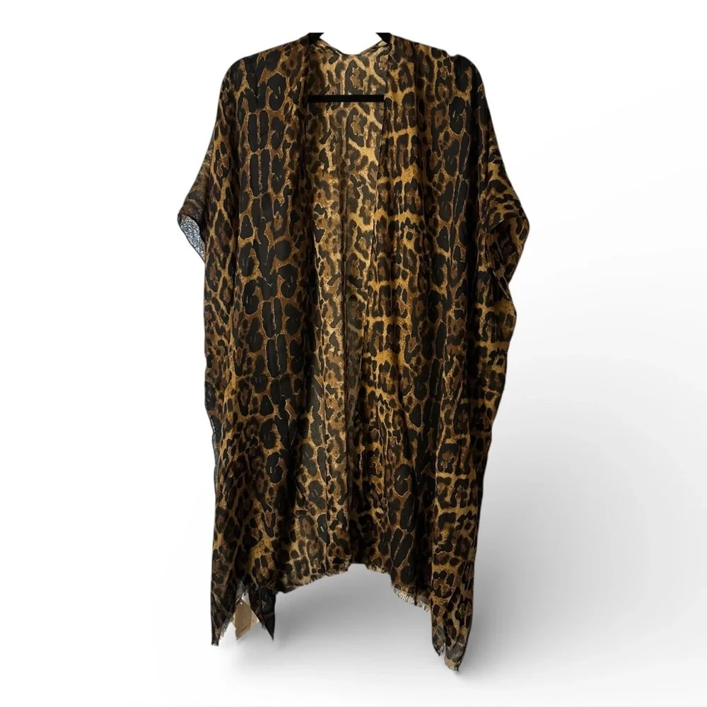 L.I.B New York Leopard Kimono Cover Up Light Weight New Brown - Picture 1 of 4